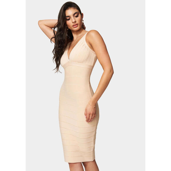 NWT Bebe Women's Beige Bandage Cocktail Dress Size S - Picture 9 of 9